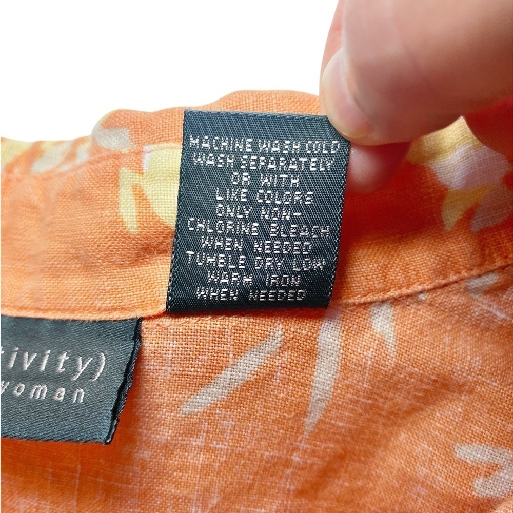 Relativity Floral Orange Linen Button-Up Shirt - Picture 8 of 11